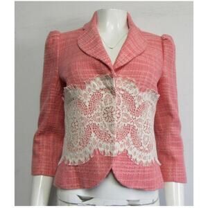 Robert Rodriguez Women’s Sz 4 Pink Tweed Lace Trim Blazer Jacket Lined